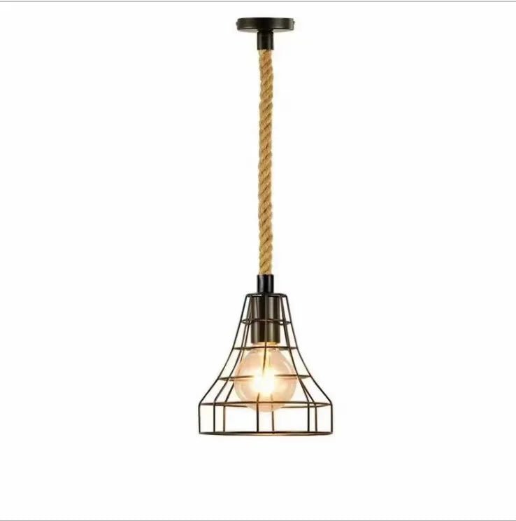 Vintage Hemp Rope Iron Pendant Light in Black - Decorbites