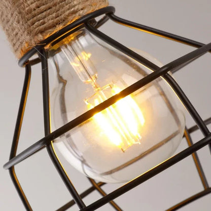 Vintage Hemp Rope Iron Pendant Light in Black - Decorbites
