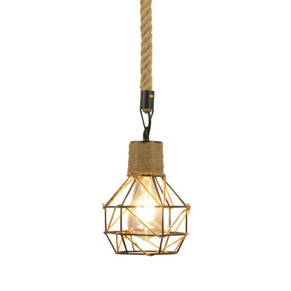 Vintage Hemp Rope Iron Pendant Light in Black - Decorbites