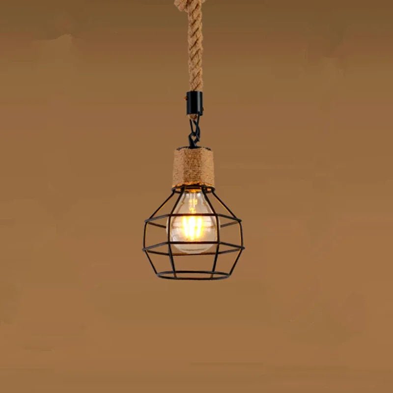 Vintage Hemp Rope Iron Pendant Light in Black - Decorbites