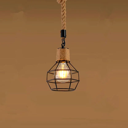 Vintage Hemp Rope Iron Pendant Light in Black - Decorbites