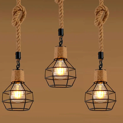 Vintage Hemp Rope Iron Pendant Light in Black - Decorbites