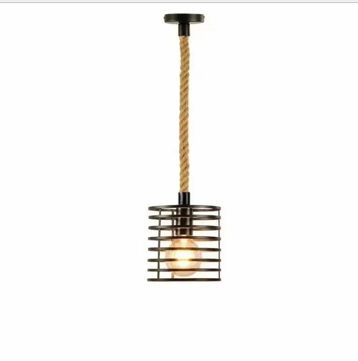 Vintage Hemp Rope Iron Pendant Light in Black - Decorbites