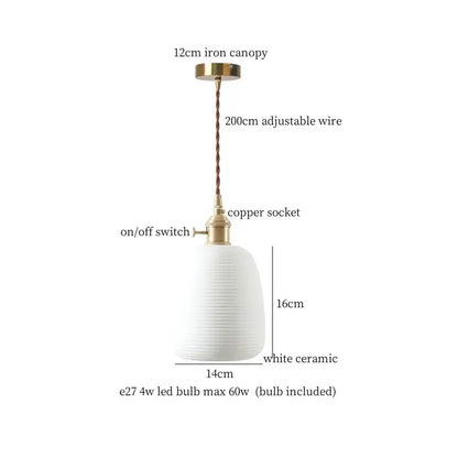 Vintage hexagonal red and green decorbites ceramic led pendant light with white ribbed ceramic led pendant and brass accents
