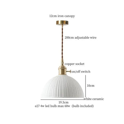 White ceramic led pendant light with fluted dome shade and brass accents for vintage hexagonal kitchen decorbites ceramic led