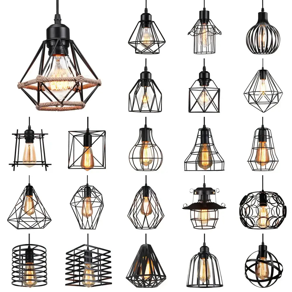 Vintage industrial black metal cage pendant light with exposed filament bulbs for kitchen lighting decorbites black metal