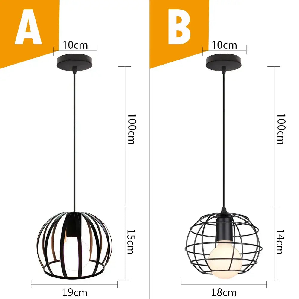 Vintage industrial black metal cage pendant light with exposed bulbs and two size models for kitchen lighting decorbites black metal