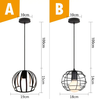 Vintage industrial black metal cage pendant light with exposed bulbs and two size models for kitchen lighting decorbites black metal