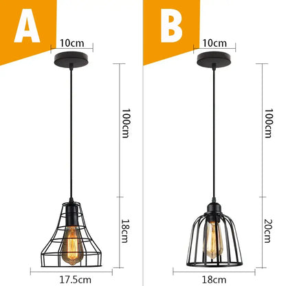 Vintage industrial black metal cage pendant light with exposed filament bulbs for kitchen lighting decorbites black metal