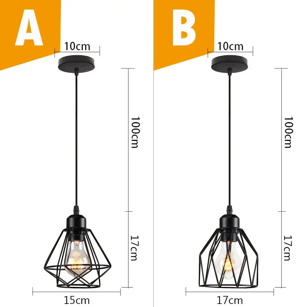 Vintage industrial black metal cage pendant light with exposed bulb and 10cm ceiling mount for kitchen lighting decorbites black metal