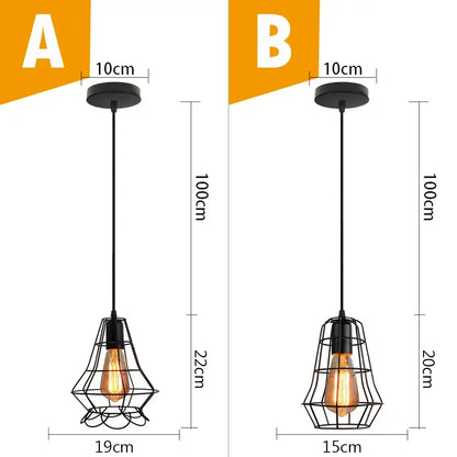 Vintage industrial black metal cage pendant light featuring exposed edison bulbs for kitchen decorbites black metal lighting