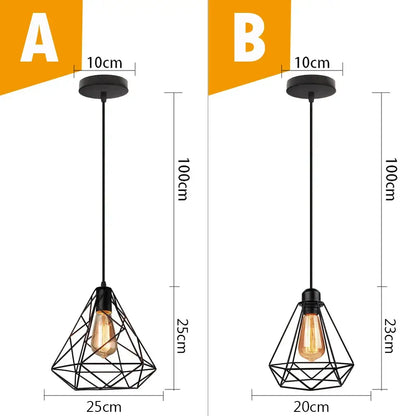 Vintage industrial black metal cage pendant light with exposed filament bulbs for kitchen lighting decorbites black metal