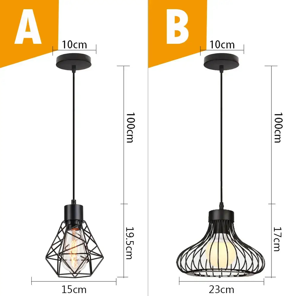 Vintage industrial black metal cage pendant light with geometric wireframe and exposed filament bulbs for kitchen lighting decorbites black metal