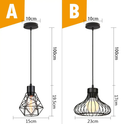 Vintage industrial black metal cage pendant light with geometric wireframe and exposed filament bulbs for kitchen lighting decorbites black metal
