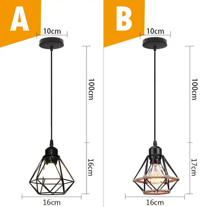 Vintage industrial black metal cage pendant light with geometric design and woven rope accent for kitchen decorbites black metal