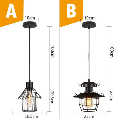 Vintage industrial black metal cage pendant light with exposed filament bulbs and varying sizes for kitchen lighting decorbites black metal