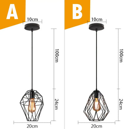 Vintage industrial black metal cage pendant light with exposed filament bulb for kitchen decorbites black metal lighting