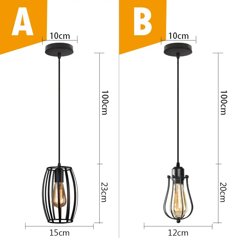 Vintage industrial black metal cage pendant light with exposed filament bulbs and varying heights for kitchen lighting decorbites black metal