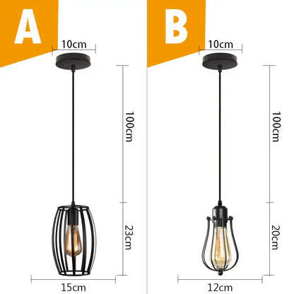 Vintage industrial black metal cage pendant light with exposed filament bulbs and varying heights for kitchen lighting decorbites black metal