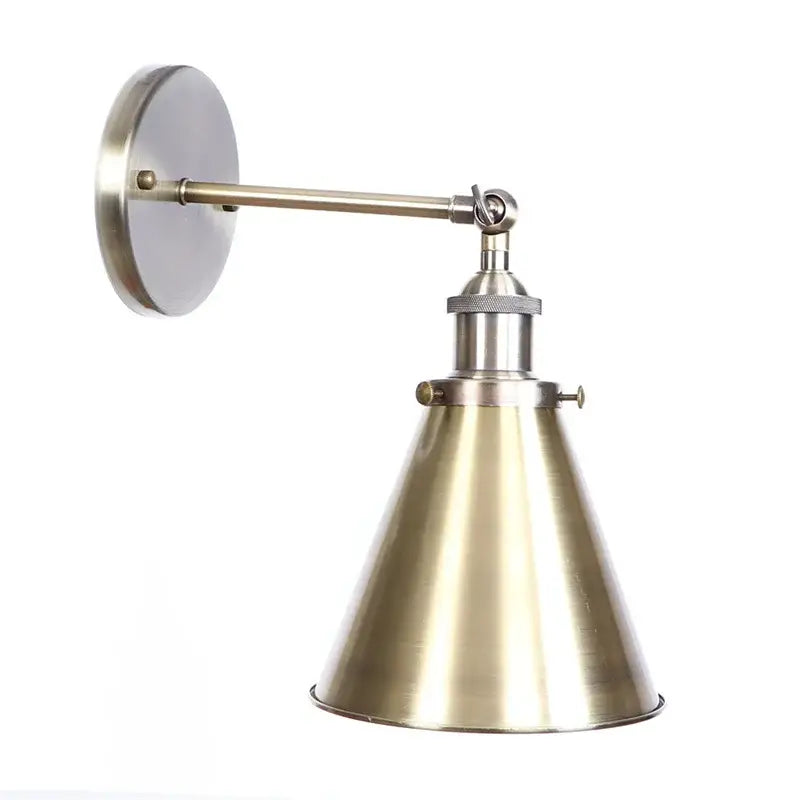 Vintage industrial brass iron led wall lamp with conical shade and adjustable arm for bedroom reading decorbites iron led