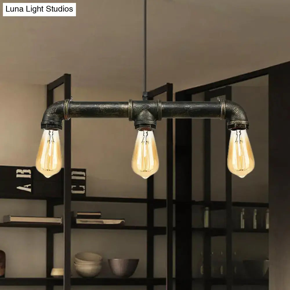 Decorbites vintage brass pipe ceiling light fixture with black iron pipe and three exposed filament bulbs indoor pendant light fixture