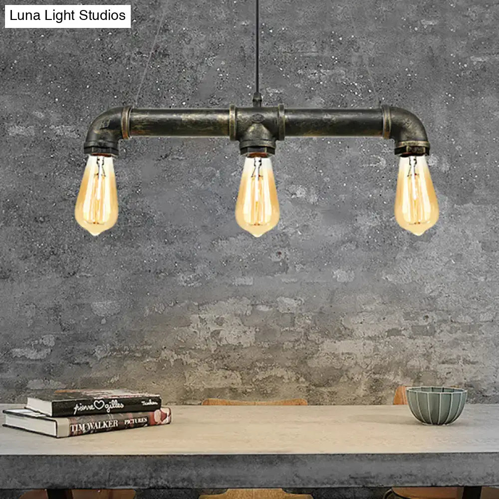 DecorBites vintage brass pipe ceiling light fixture with three amber filament bulbs industrial style light fixture