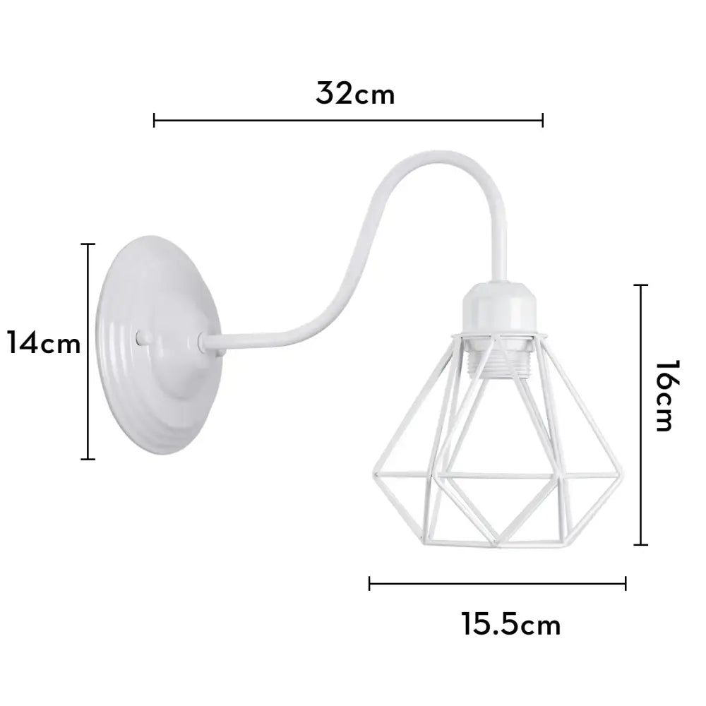 White metal wall lamp with geometric cage design for decorbites industrial cage wall bedroom sconce