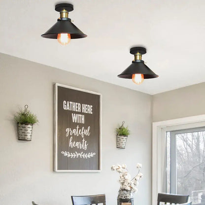 Vintage industrial flush mount light in black and bronze with exposed filament bulbs for kitchen decorbites industrial flush