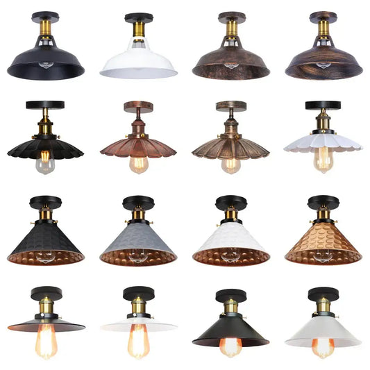 A collection of vintage industrial flush mount lights in black bronze metal shades ideal for kitchen decorbites industrial flush