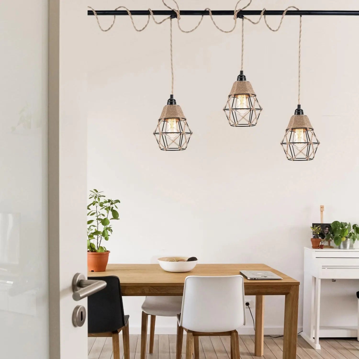 Vintage Industrial Hemp Rope Plug-In Pendant Light - Decorbites