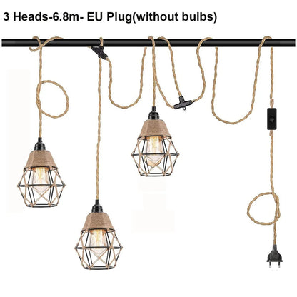Vintage Industrial Hemp Rope Plug-In Pendant Light - Decorbites