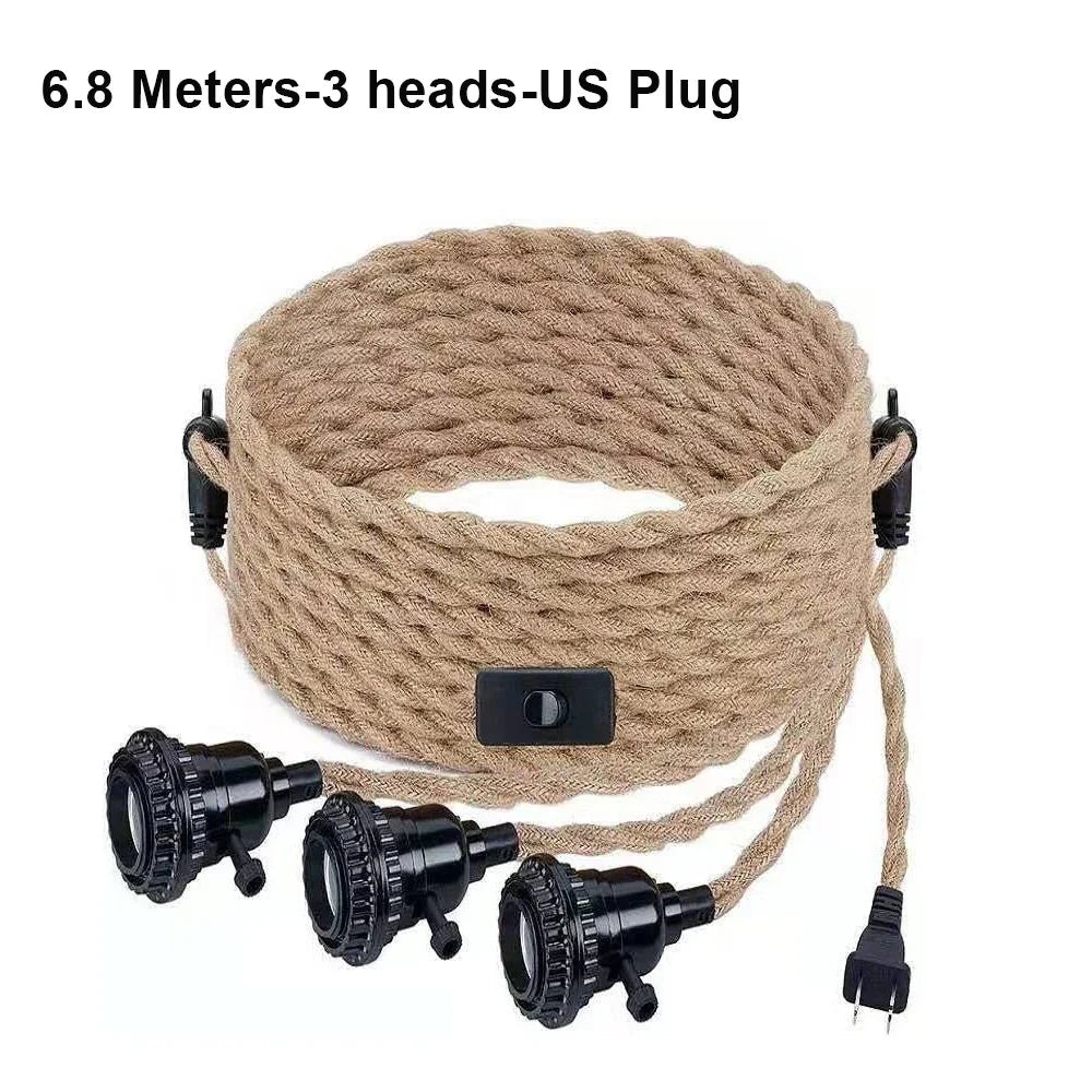 Vintage Industrial Hemp Rope Plug-In Pendant Light - Decorbites