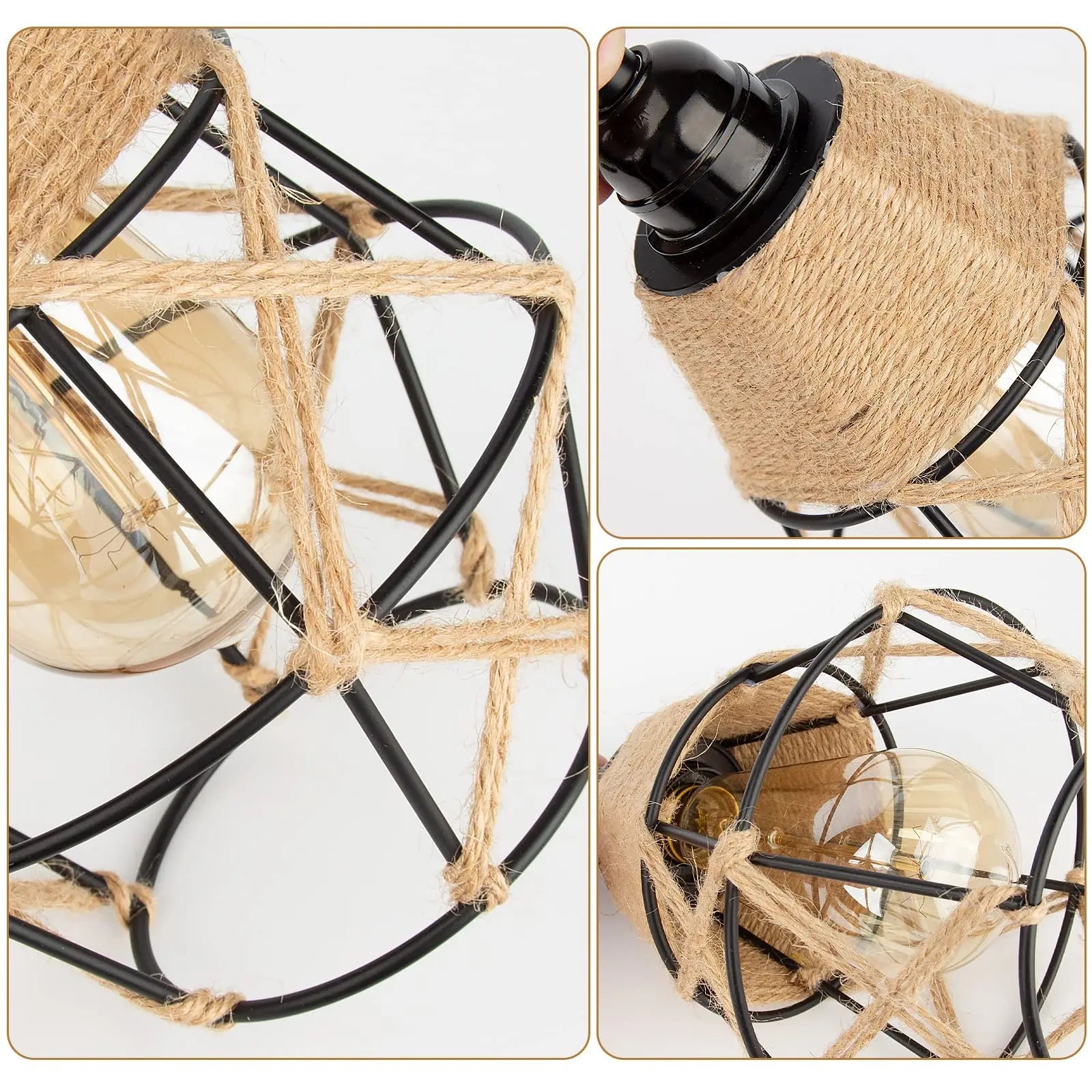 Vintage Industrial Hemp Rope Plug-In Pendant Light - Decorbites