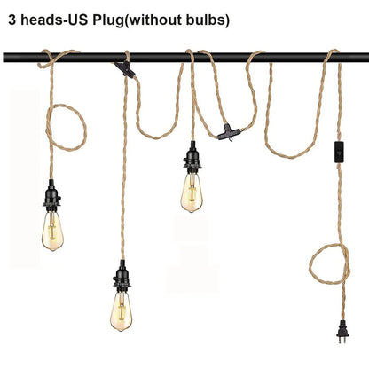 Vintage Industrial Hemp Rope Plug-In Pendant Light - Decorbites