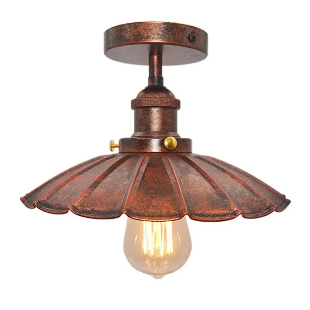 Antique bronze-finished vintage industrial scalloped iron ceiling light with exposed Edison bulb for kitchen decorbites iron ceiling