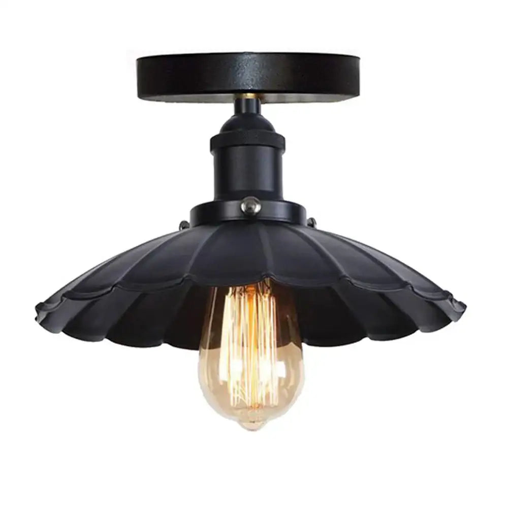 Black metal vintage industrial scalloped iron ceiling light with fluted petal shade and exposed edison bulb for kitchen decorbites iron ceiling