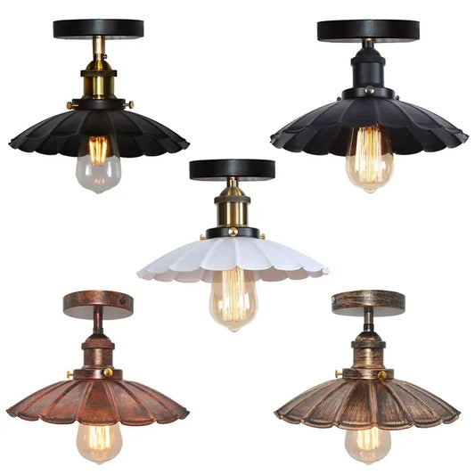 Set of five vintage industrial scalloped iron ceiling lights in black white copper and bronze finishes for kitchen decorbites iron ceiling