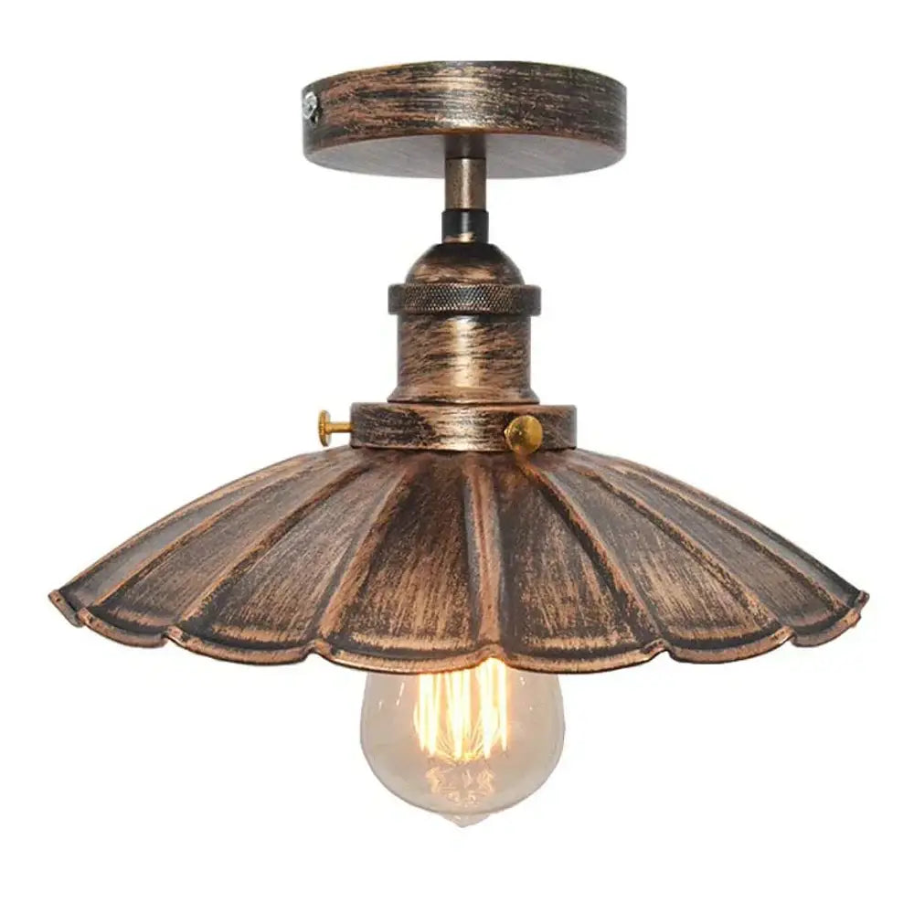 Vintage industrial scalloped iron ceiling light with distressed bronze finish and exposed Edison bulb for kitchen decorbites iron ceiling