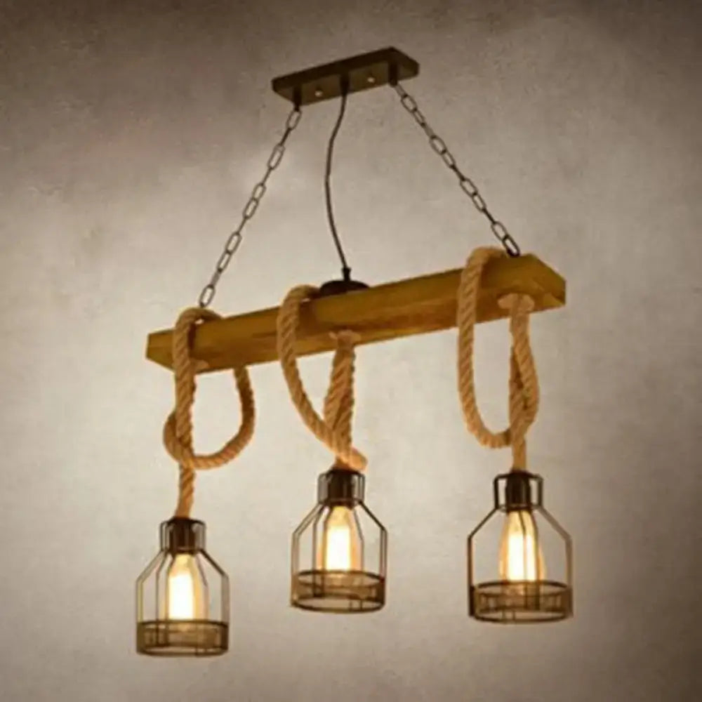 Decorbites vintage style island lighting fixture features a black linear wood pendant with rope suspensions and edison bulbs