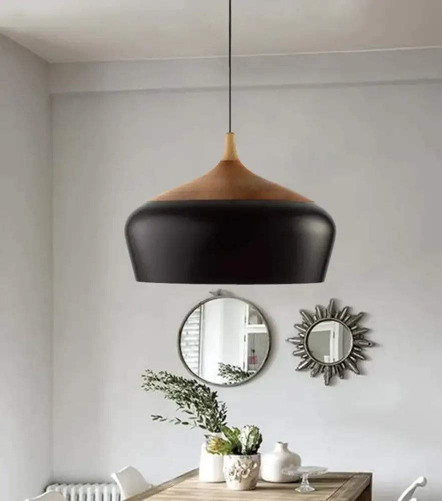 Black and wood-toned vintage iron black pendant lights with sleek modern design for warm living room decorbites iron black