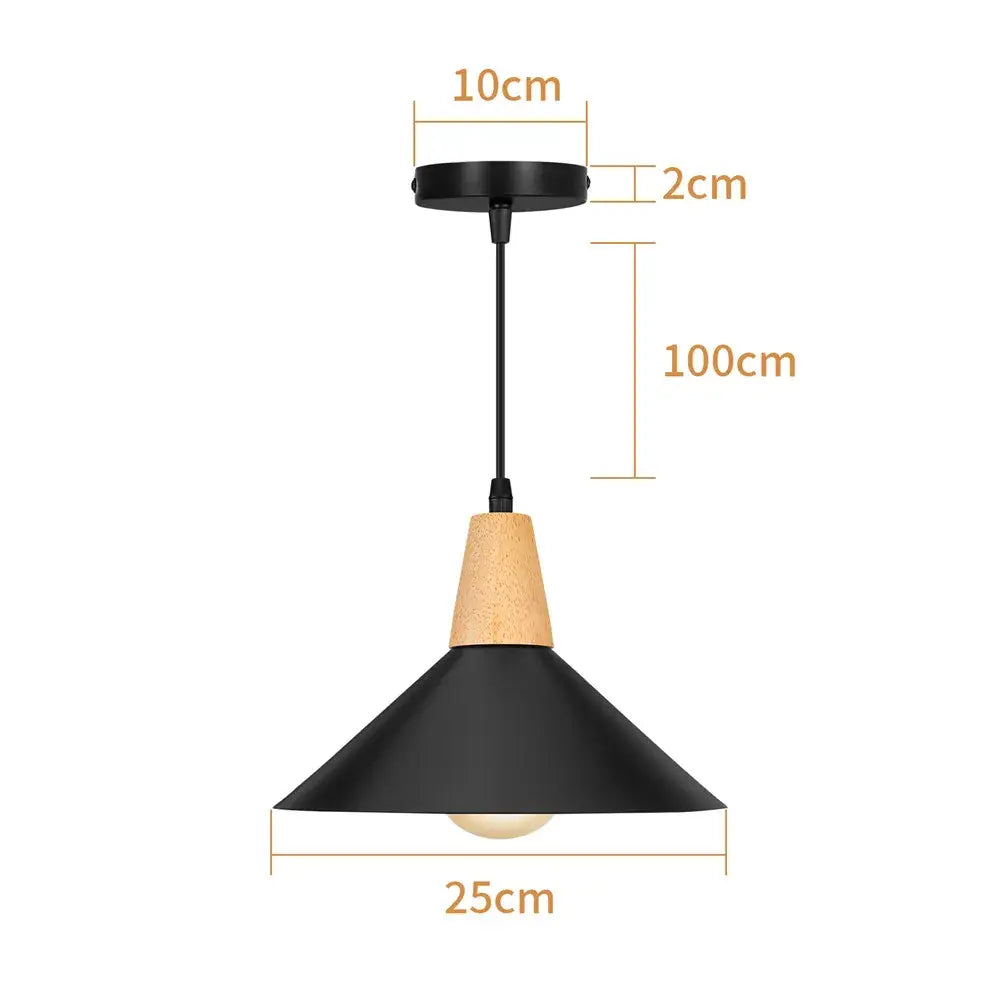 Black conical iron black pendant light with natural wood accent and matte finish for living room decorbites iron black pendant