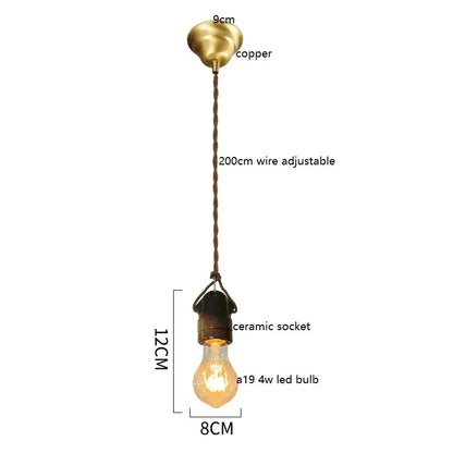 Vintage Japanese ceramic led pendant light kitchen black and white with copper twisted wire and A19 led bulb decorbites ceramic led