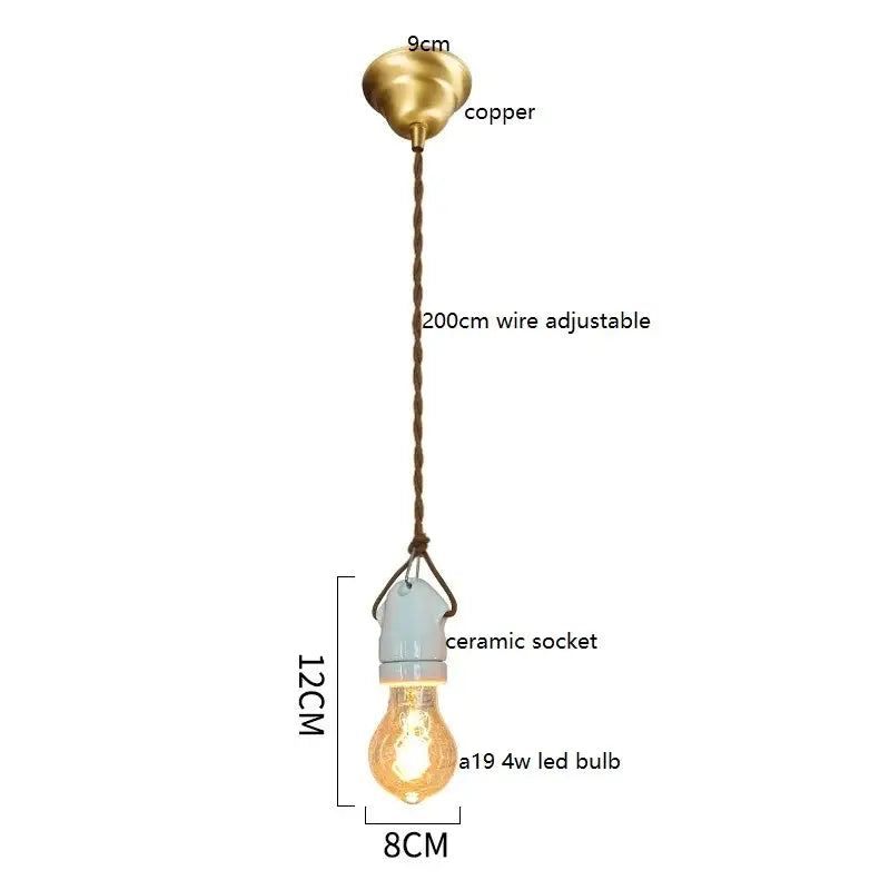 Vintage japanese ceramic led pendant light with warm copper shade and twisted wire suspension for kitchen decorbites ceramic led use