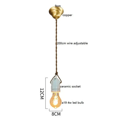 Vintage japanese ceramic led pendant light with warm copper shade and twisted wire suspension for kitchen decorbites ceramic led use
