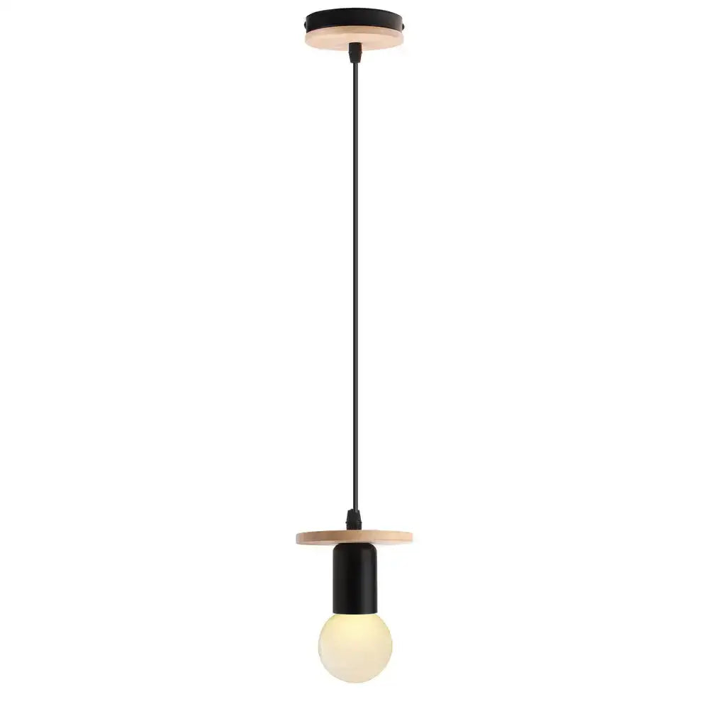 Minimalist black metal and wooden vintage led wood ceiling pendant light with exposed bulb for dining room decorbites led wood