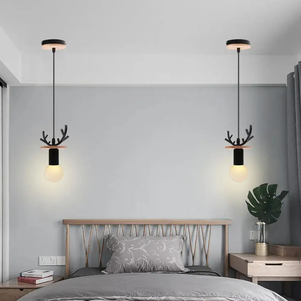 Black antler-shaped vintage led wood ceiling pendant light with wooden accents and exposed bulbs for dining room decorbites led wood