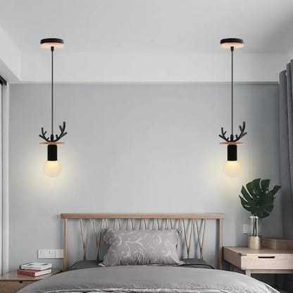 Black antler-shaped vintage led wood ceiling pendant light with wooden accents and exposed bulbs for dining room decorbites led wood