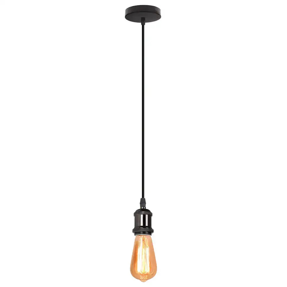 Black industrial-style vintage led wood ceiling pendant light with glowing amber filament bulb for dining room decorbites led wood