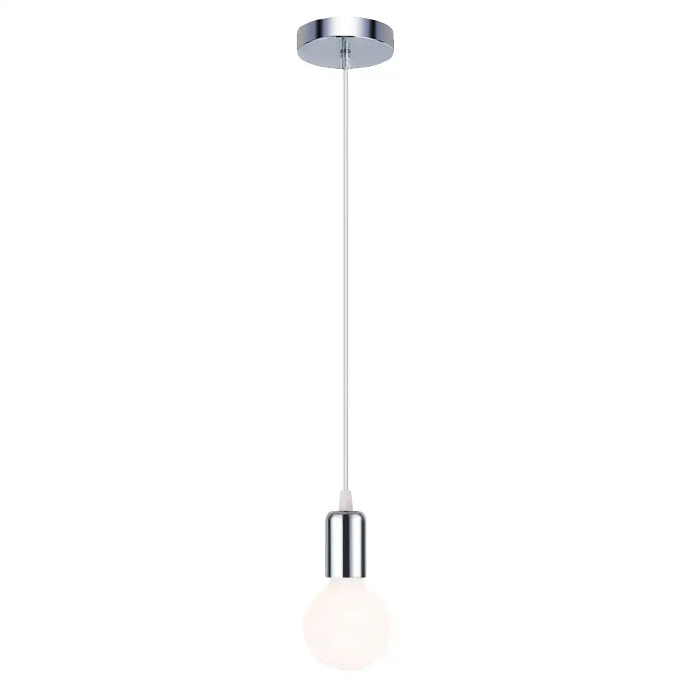 Vintage led wood ceiling pendant light with chrome finish, frosted glass bulb, and thin white cord by decorbites led wood