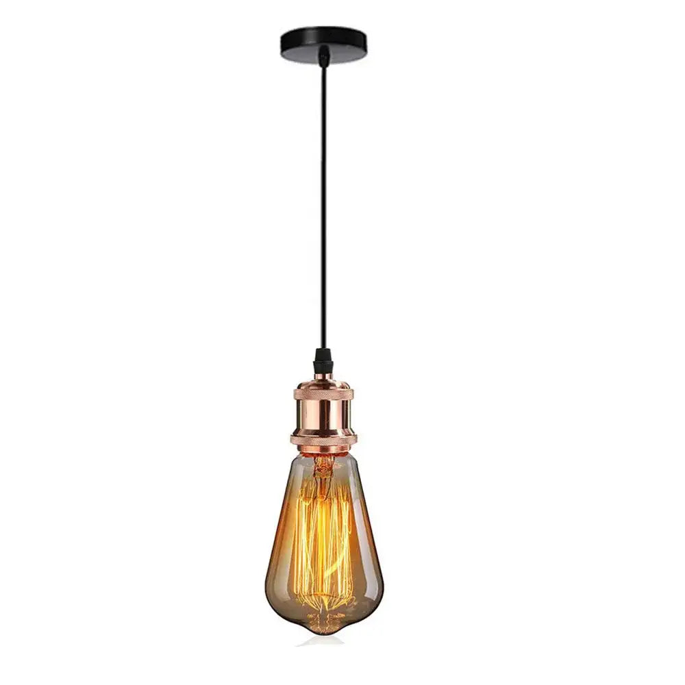 Vintage led wood ceiling pendant light with warm amber glass globe copper base and black cord by decorbites led wood